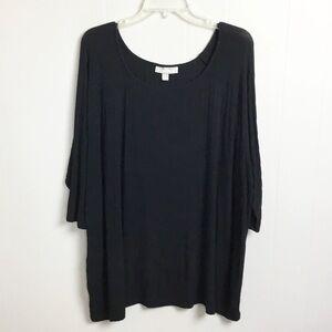 Women Within Black Waffle Top Plus Size 2X 26/28 3/4 Sleeve Shirt Top Blouse